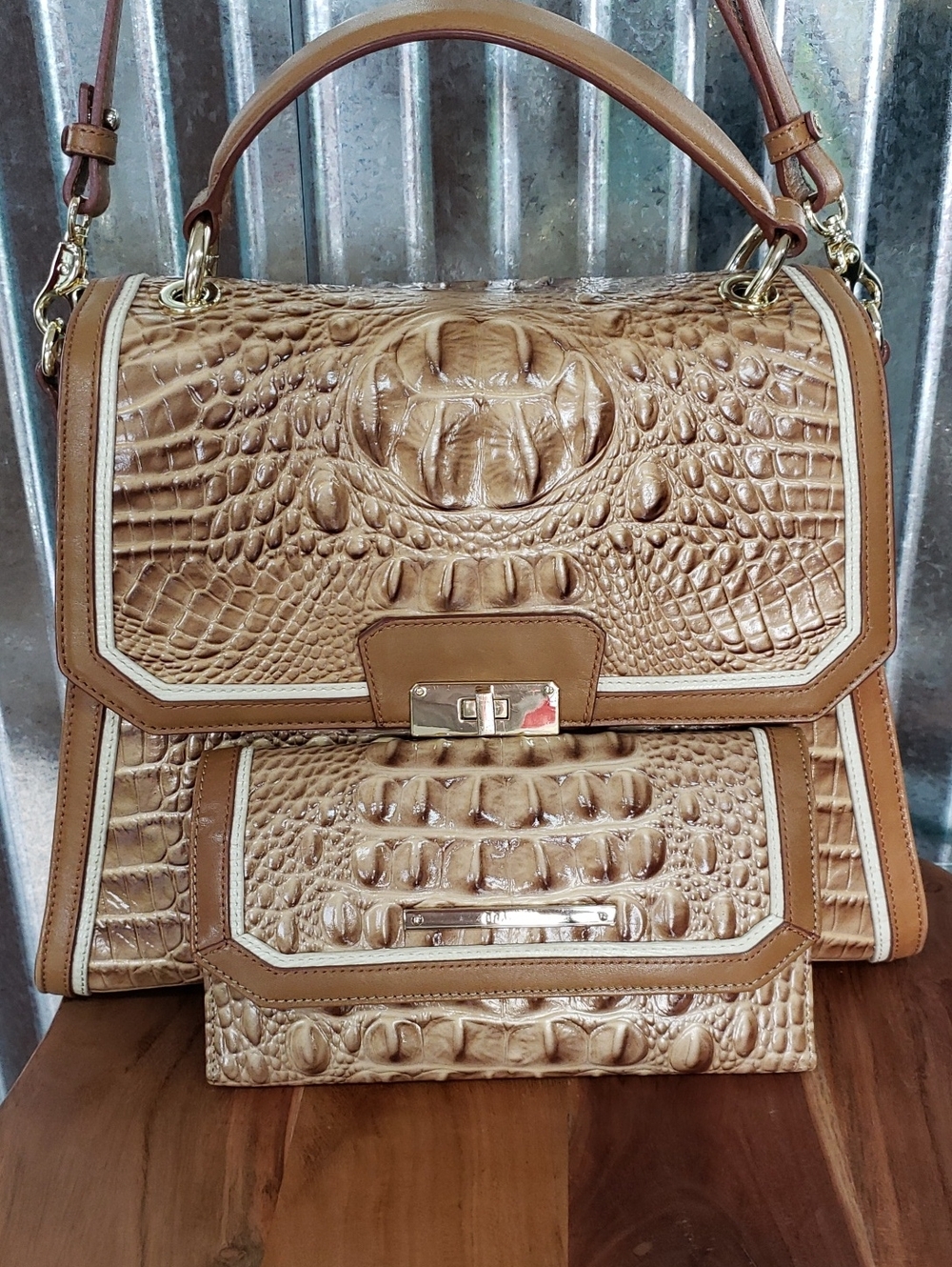 Tan Croc-Embossed Structured Satchel Bag - Women